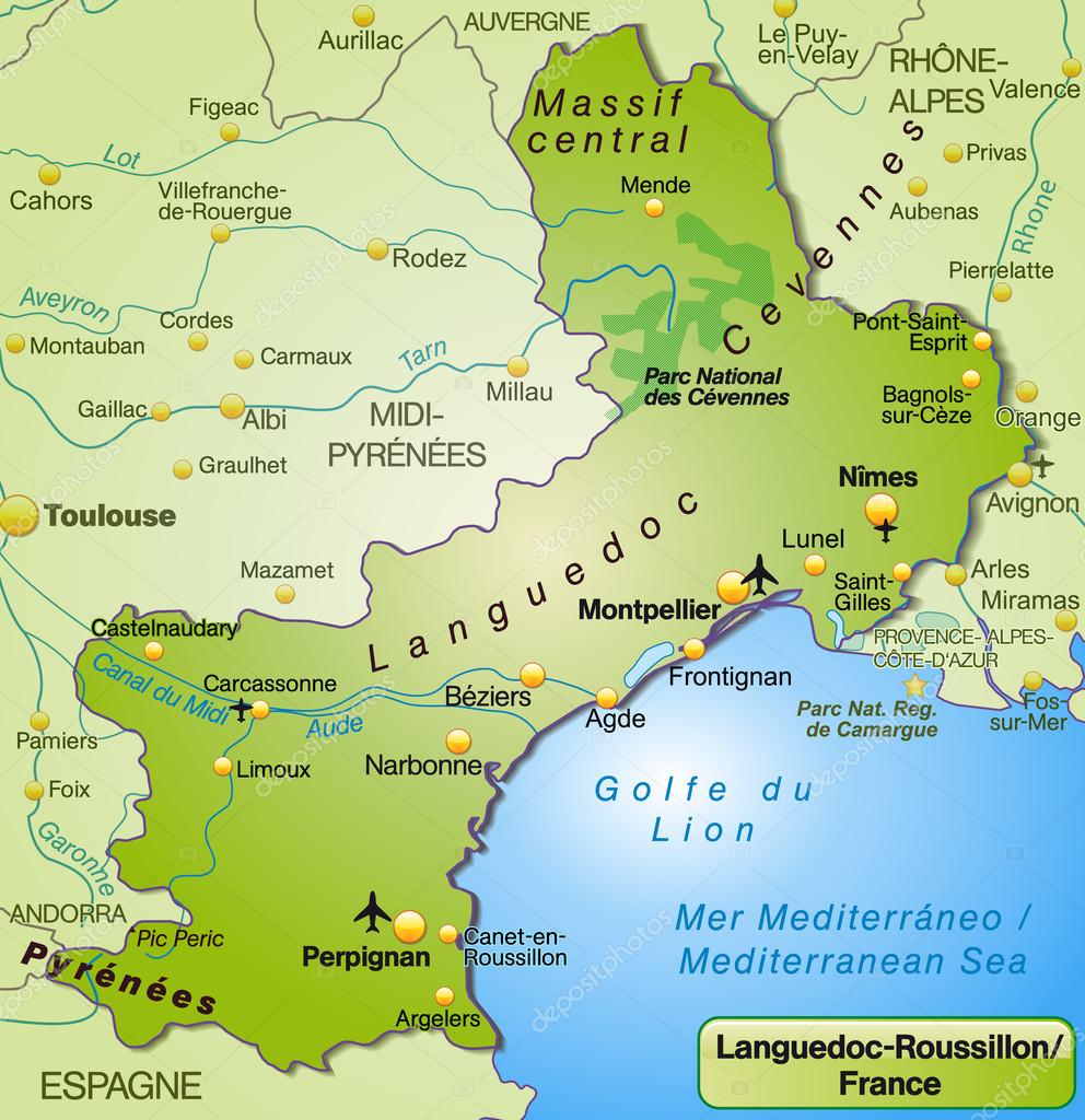 Kaart Languedoc - Fotobehang Kaart van Languedoc-Roussillon • Pixers ...