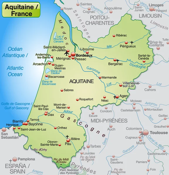 El mapa de aquitaine — Vector de stock