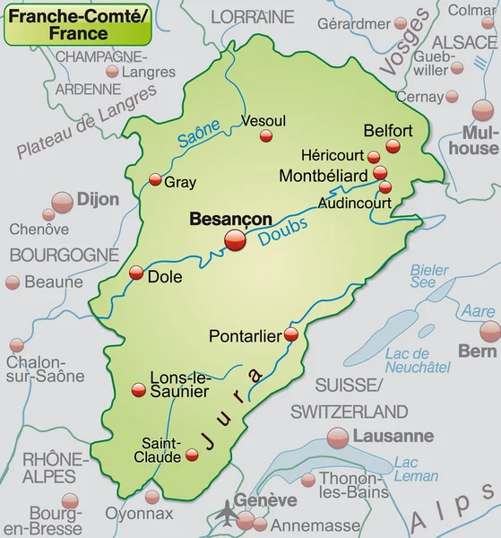 Mapa de Franche-Comte — Archivo Imágenes Vectoriales