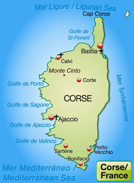 Mappa della Corsica — Vettoriale Stock