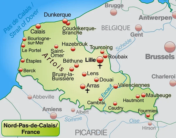 La carte de Nord-pas-de-calais — Image vectorielle