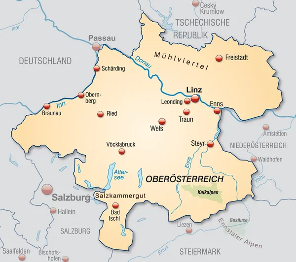 Mapa Górna austria — Wektor stockowy