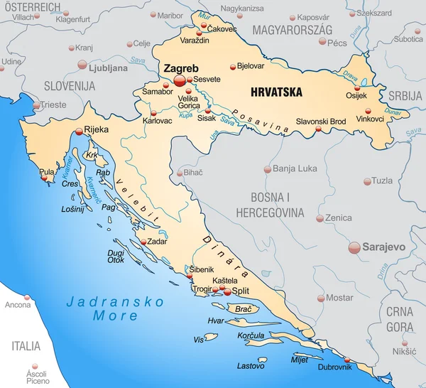 El mapa de Croacia — Vector de stock