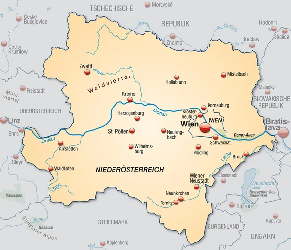 Mapa de Baja Austria — Archivo Imágenes Vectoriales