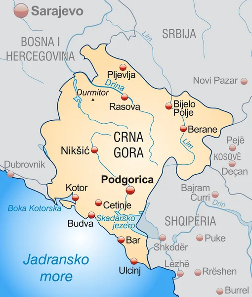 Mapa Czarnogóry — Wektor stockowy
