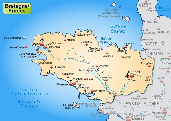 Kaart van Bretagne — Stockvector