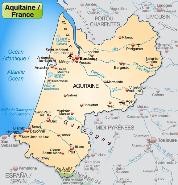 El mapa de aquitaine — Vector de stock