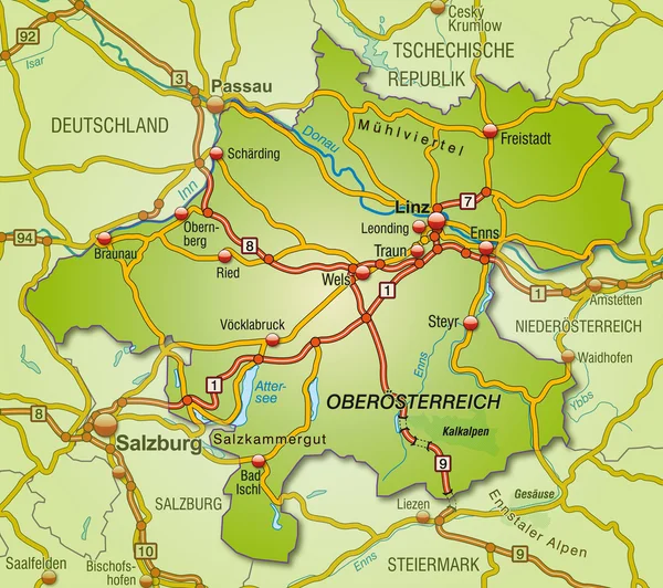 Mapa Górna austria — Wektor stockowy