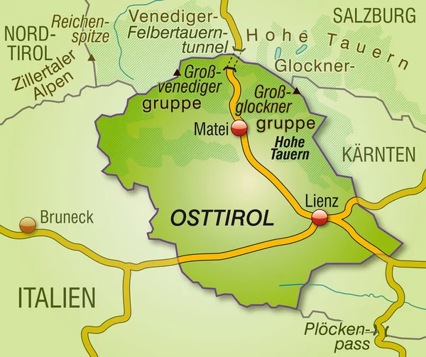 Karta över east tyrol — Stock vektor