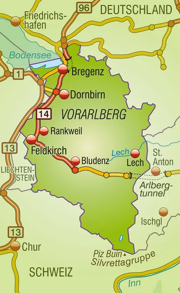 Mapa online de vorarlberg — Archivo Imágenes Vectoriales