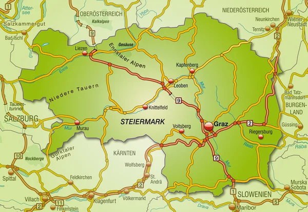 Mapa de styria — Vector de stock