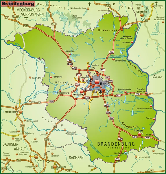 Kaart van brandenburg — Stockvector