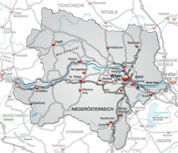 Karte von Niederösterreich — Stockvektor