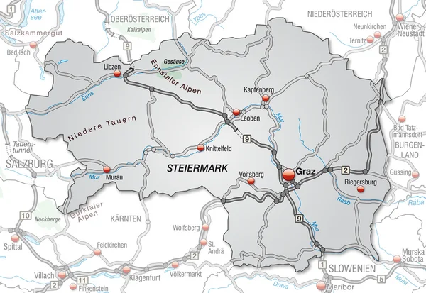 Mapa de styria — Vector de stock