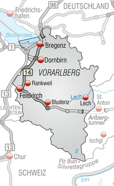 Mapa regionu vorarlberg — Stockový vektor