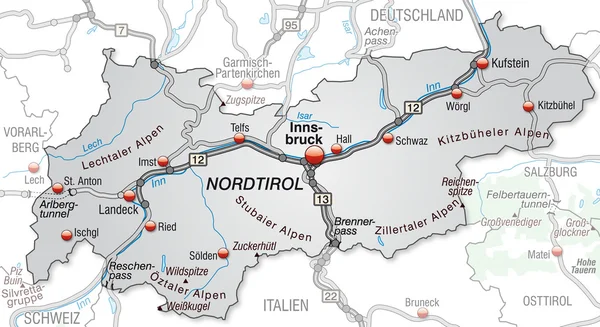 Mapa online de Tirol — Archivo Imágenes Vectoriales