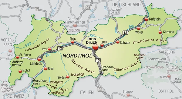 Mappa del Tirolo — Vettoriale Stock