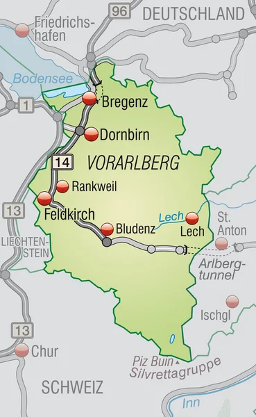 Karta över vorarlberg — Stock vektor