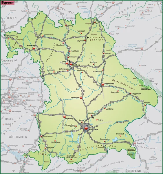 Kaart van Beieren — Stockvector