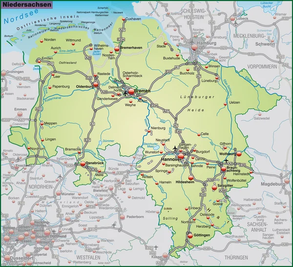 Карта нижньої саксонії — стоковий вектор