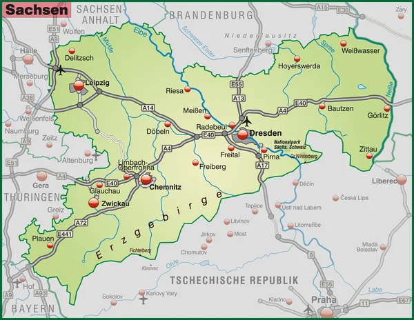 ザクセン州の地図 — ストックベクタ