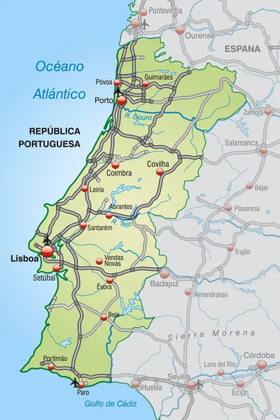 Kaart van Portugal — Stockvector