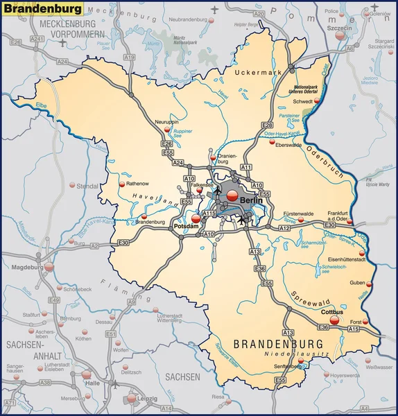 Mapa online de Brandeburgo — Archivo Imágenes Vectoriales