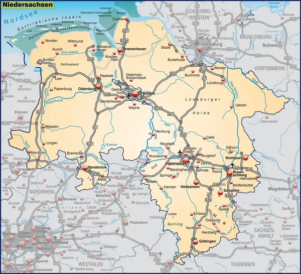 Mapa Dolnej Saksonii — Wektor stockowy