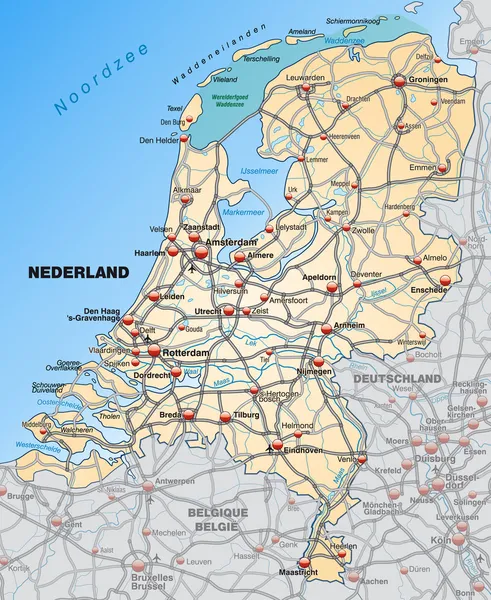 Kaart van Nederland — Stockvector