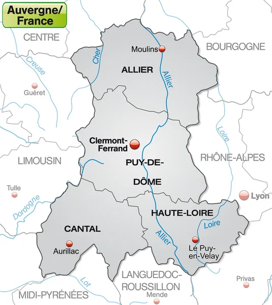 La carte de l'auvergne — Image vectorielle