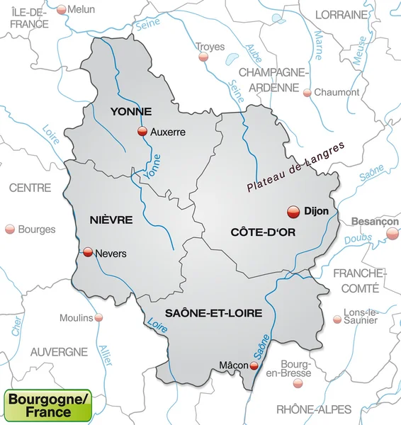 Kaart van Bourgondië — Stockvector