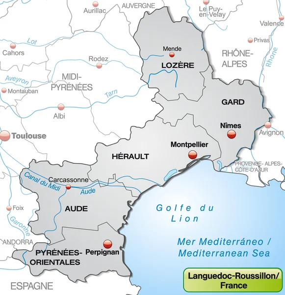 ラングドック ＝ ルシヨン地域圏の地図 — ストックベクタ