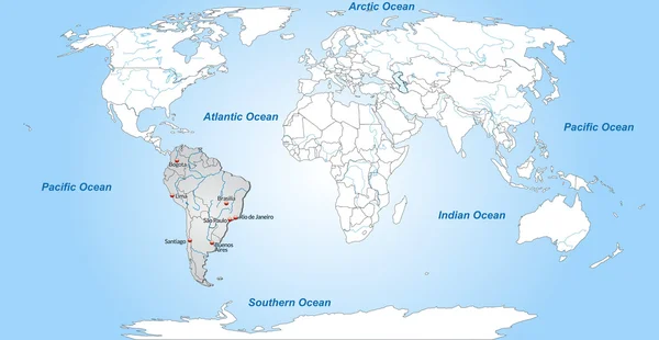 Mappa del Sud America — Vettoriale Stock