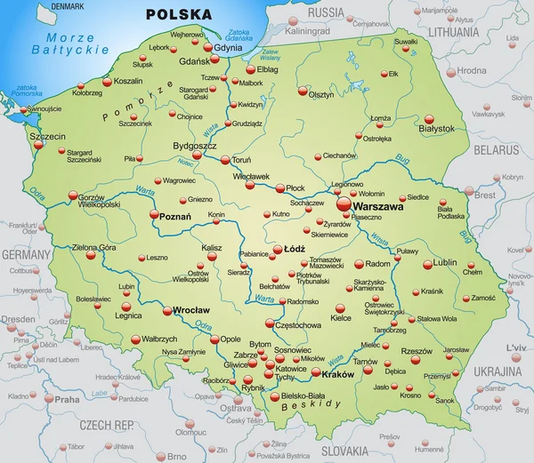 Mapa da Polônia — Vetor de Stock