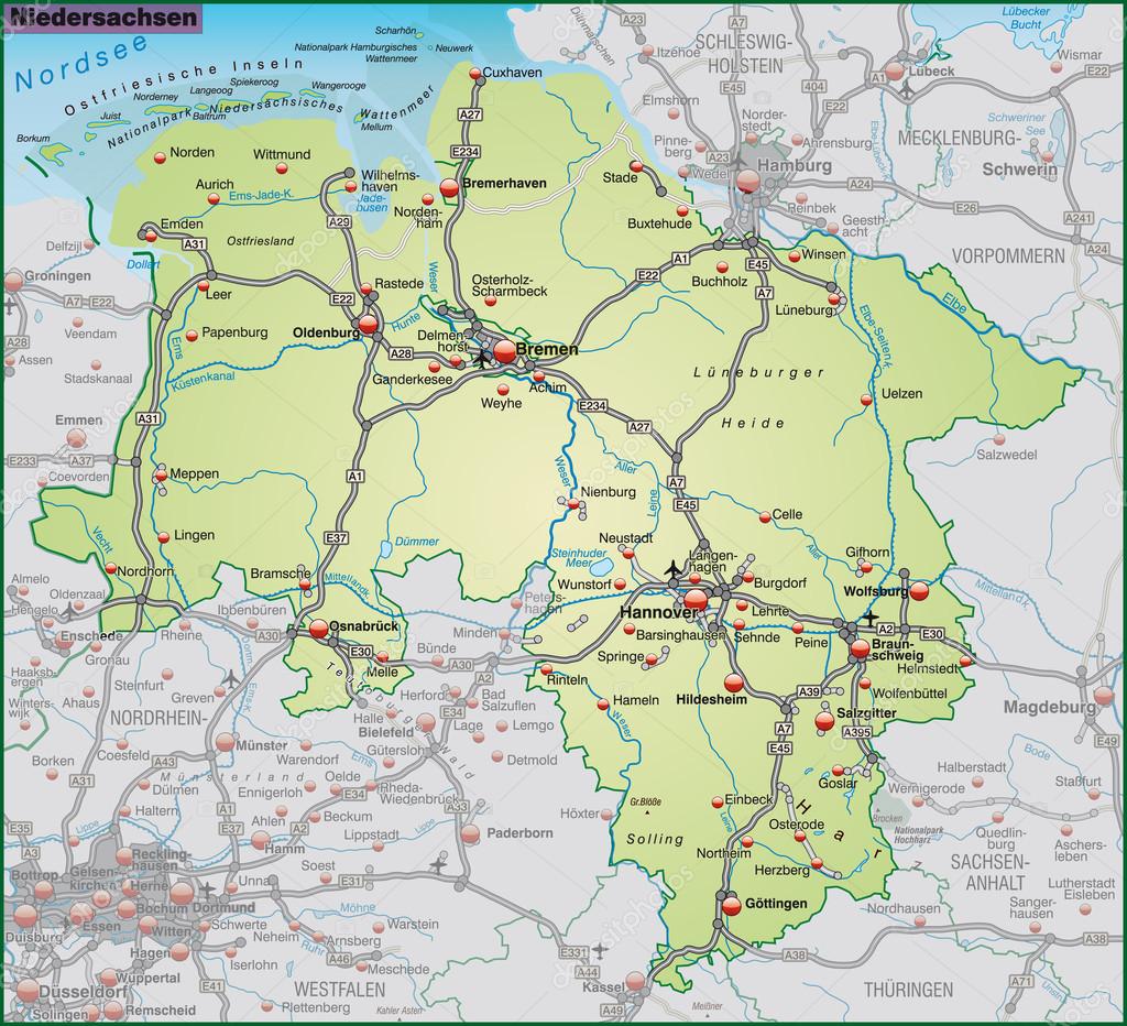 Niedersachsen Karte : Landkarte Niedersachsen Kostenlos | goudenelftal
