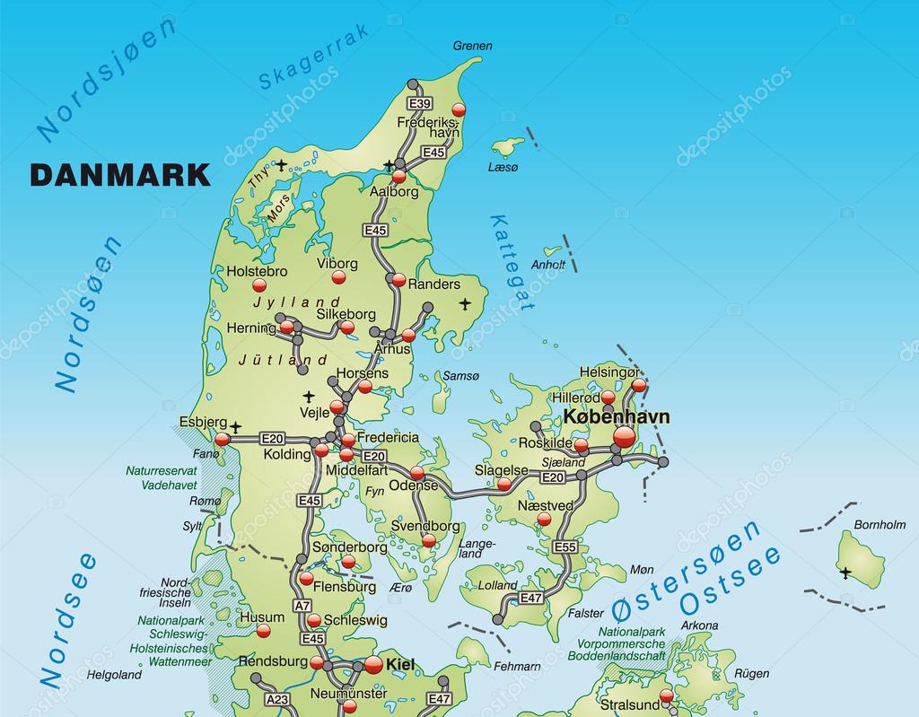 Mapa Dánska — Stock Vektor © artalis #40927065