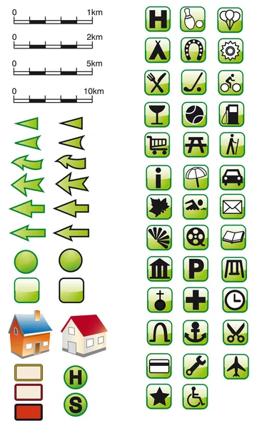 Mapa Símbolos en verde — Vector de stock
