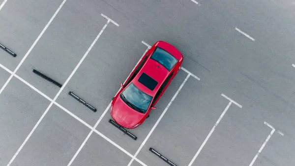 Red Compact Sedan Parking Lot Stockfoto