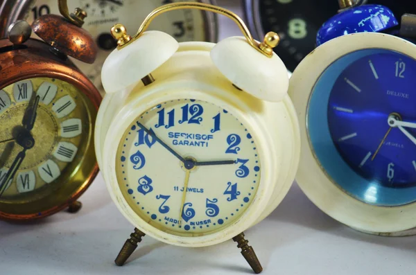 Ancient used alarm clocks — Stock Photo, Image