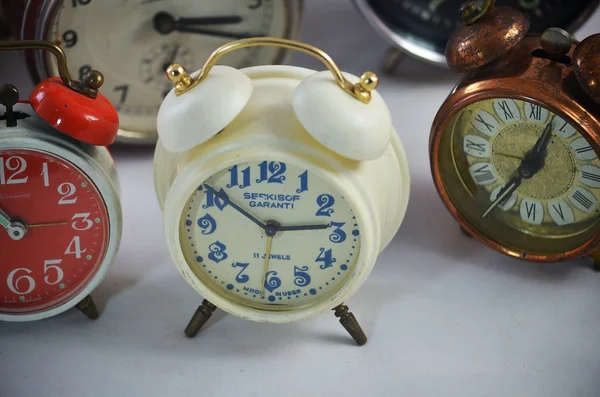 Ancient used alarm clocks — Stock Photo, Image