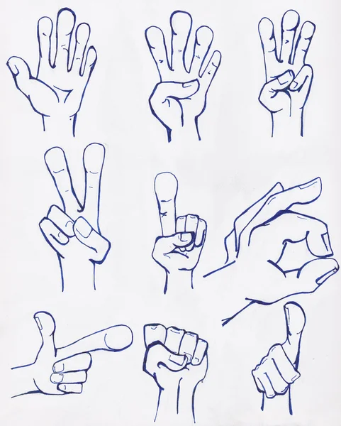 Hände in Tusche gezeichnet — Stockfoto