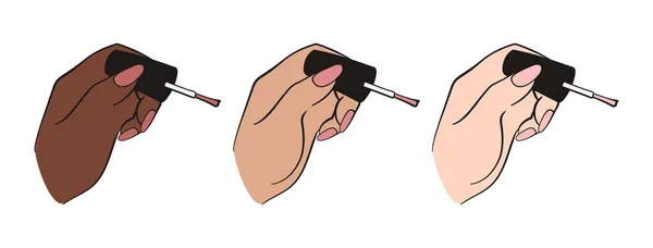 Técnicos Uñas Mano Sosteniendo Cepillo Esmalte Uñas Tres Tonos Piel — Archivo Imágenes Vectoriales
