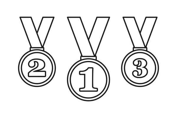 First Second Third Place Medals Medallions Prize Championship Winner Outline — Stock Vector
