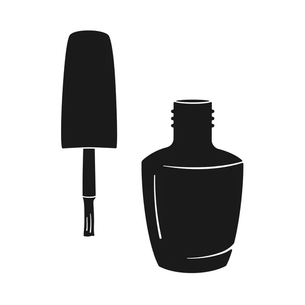 黒のシルエットのベクトルアイコンでネイルポリッシュボトルとブラシ — ストックベクタ