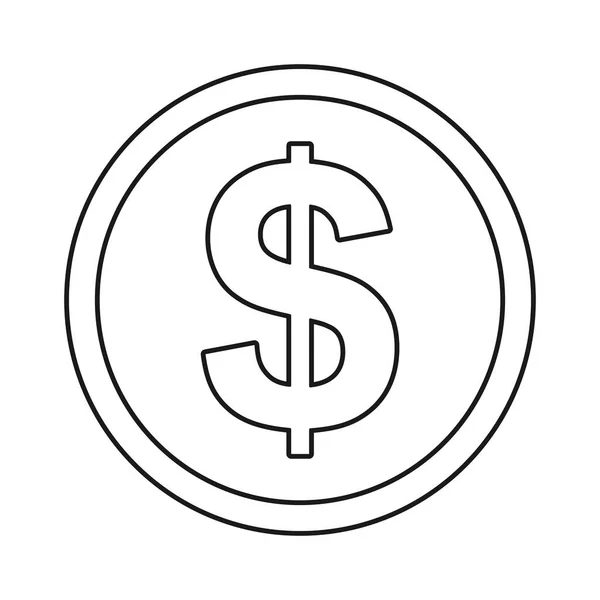 Coin Dollar Symbol Outline Vector Icon — Stok Vektör