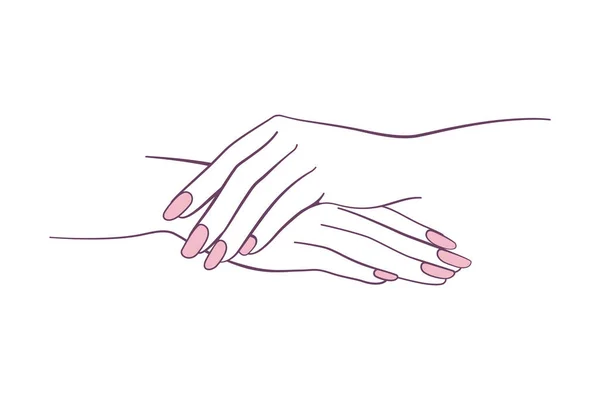 Красивые Раскрашенные Ногти Женскими Руками Сложены Маникюра Концепции Векторного Набора — стоковый вектор