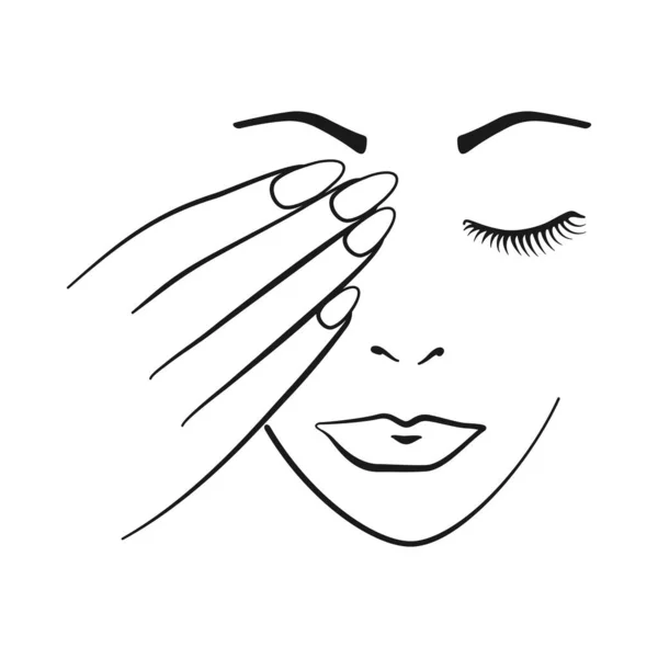 Maquillage Visage Femme Main Avec Des Ongles Des Lèvres Cils — Image vectorielle