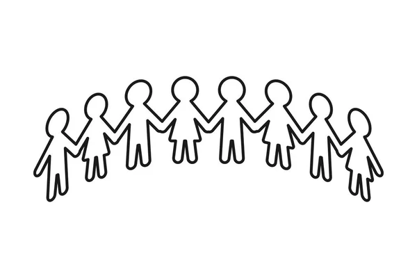 Paper People Chain Holding Hands Semi Circle Outline Vector — Vettoriale Stock