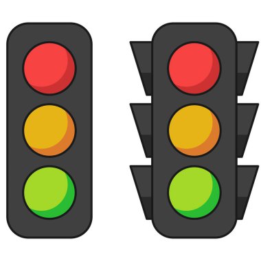 Vektör simgesinde trafik ışıkları ya da trafik lambaları yansın ve uyarı ışığı yansın