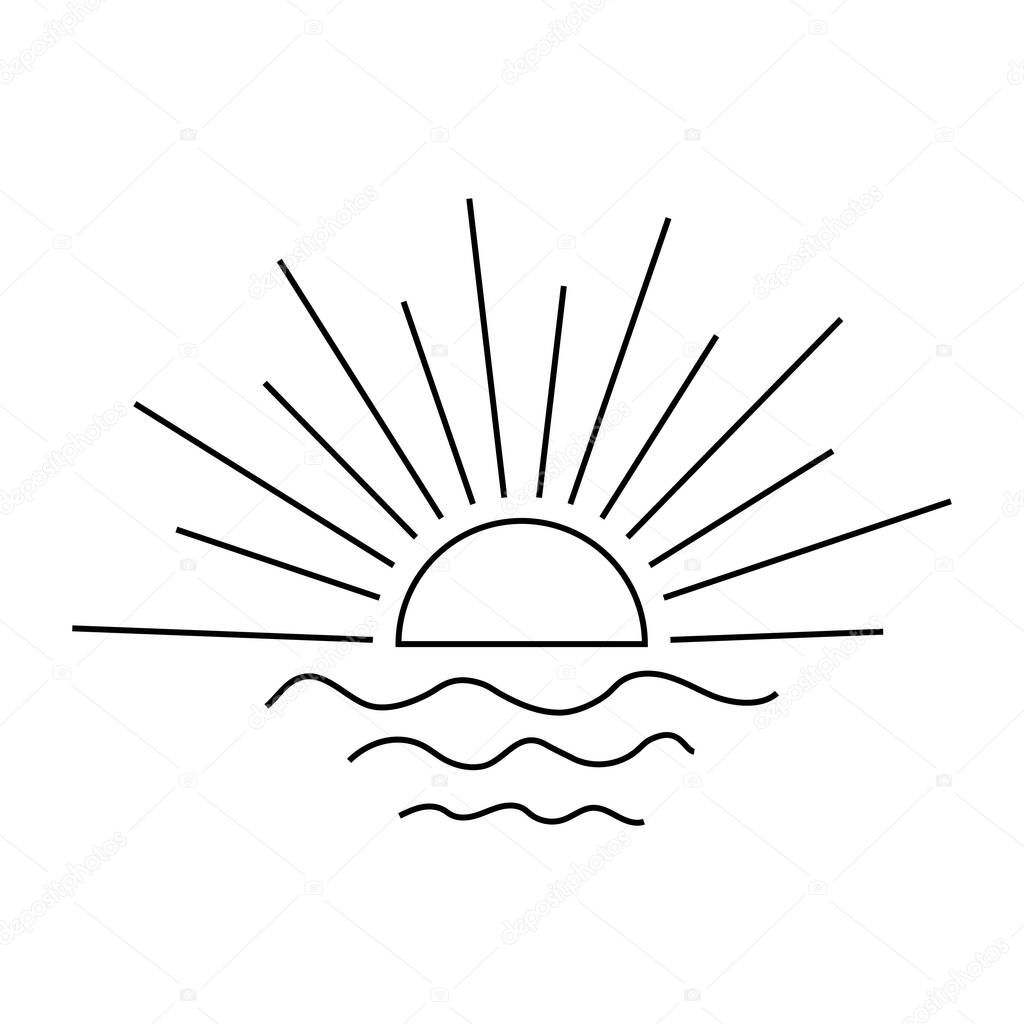 Boho sunrise logo, sun line art vector.